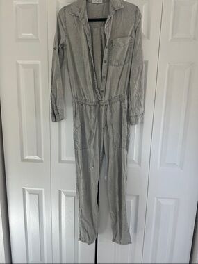 Bella Dahl Light Gray Button-Front Utility Jumpsuit